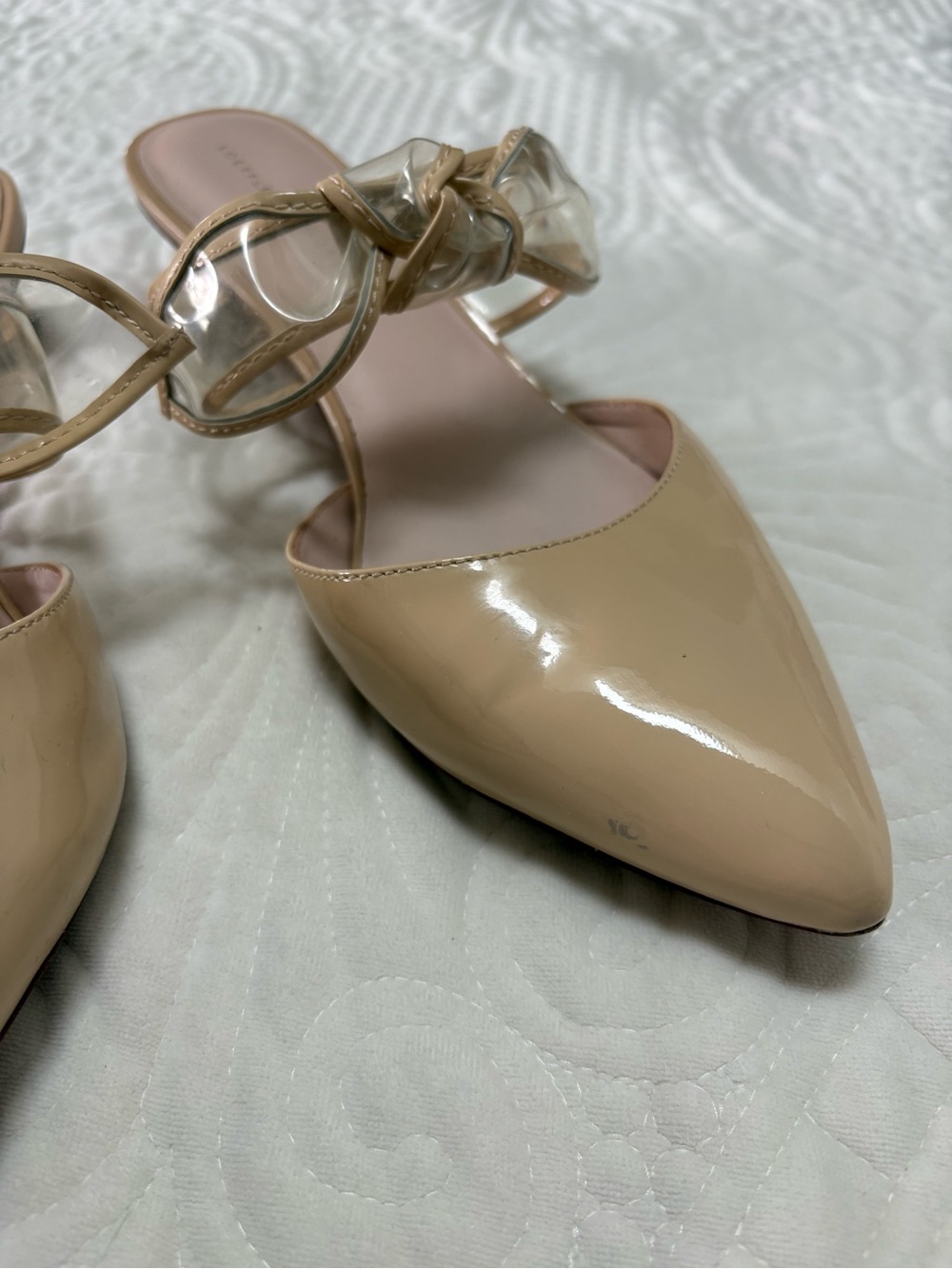 Loeffler Randall Maira Mule Bow Heel Beige Patent Leather Size 10 - Picture 6 of 9